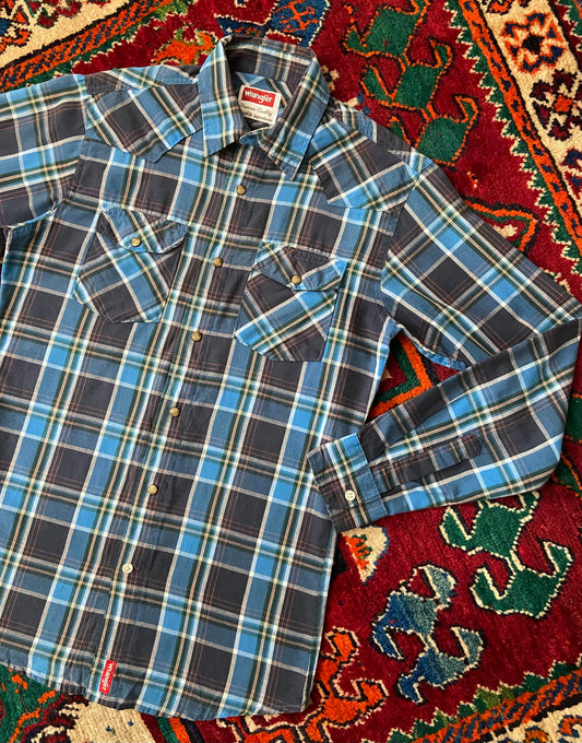 Vintage 90s Blue Wrangler Western Shirt