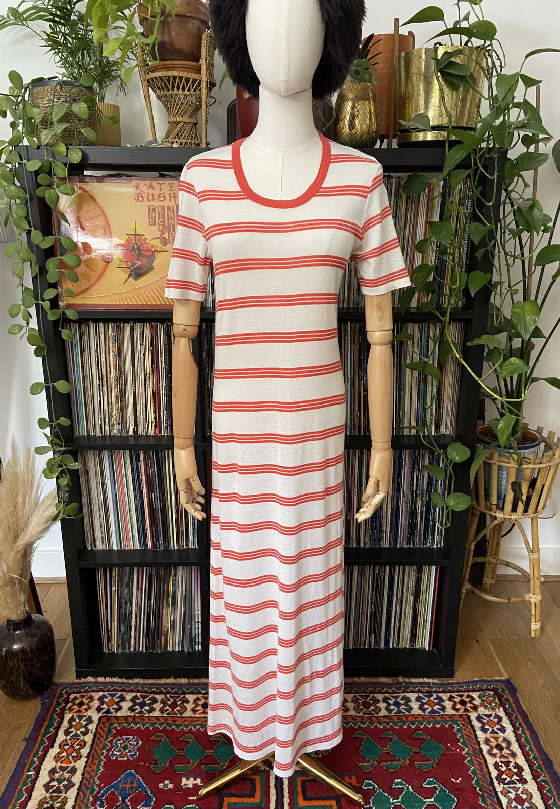 Vintage 1970s White Red Striped T-Shirt Dress