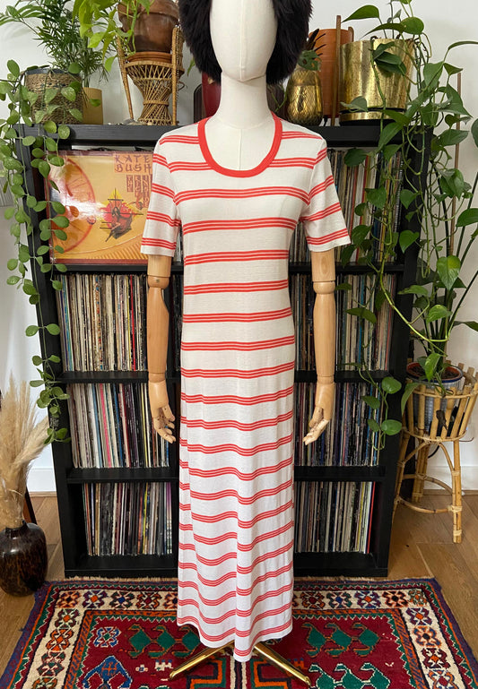 Vintage 1970s White Red Striped T-Shirt Dress