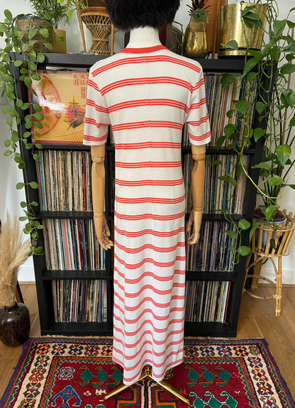 Vintage 1970s White Red Striped T-Shirt Dress