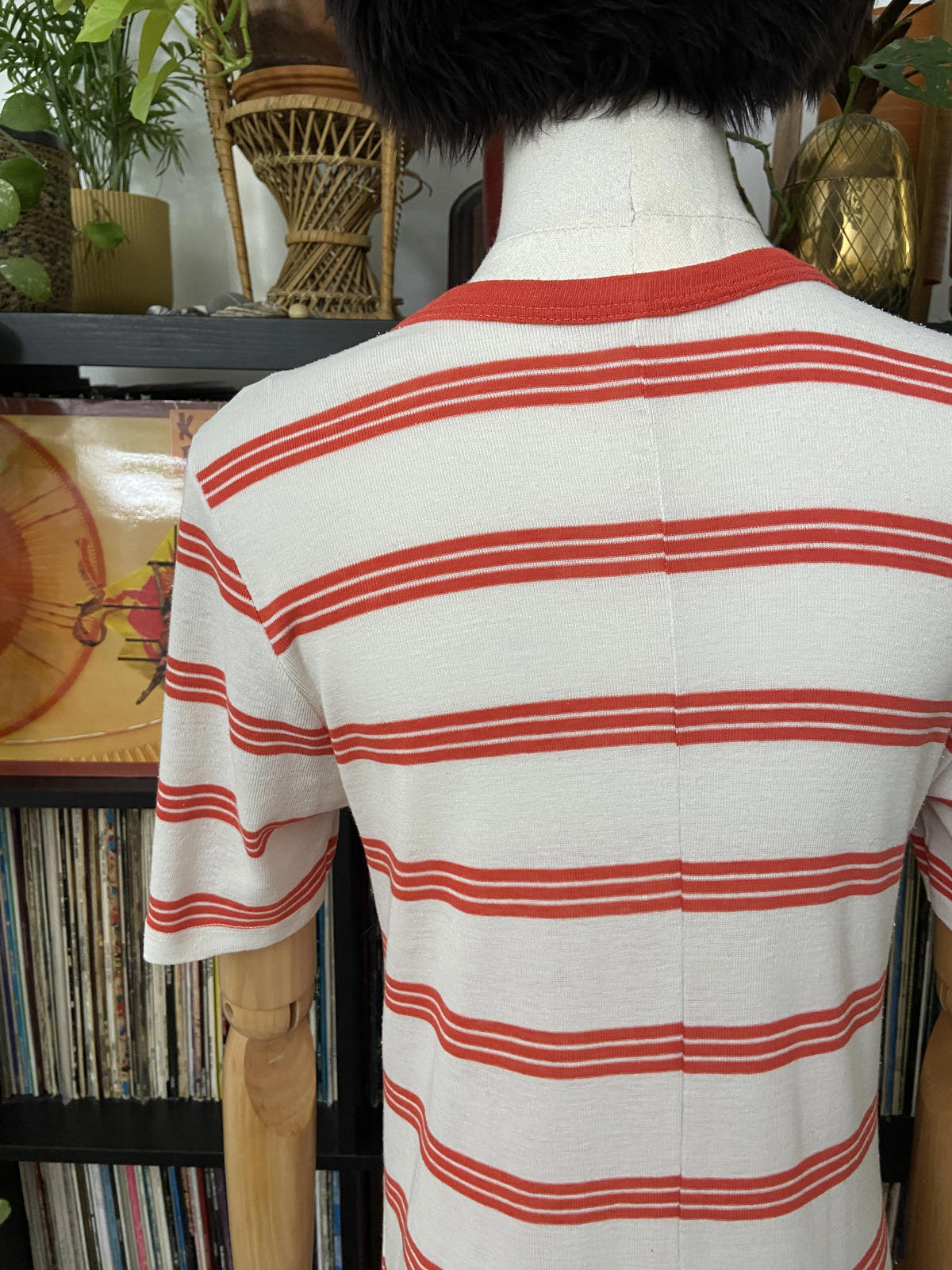 Vintage 1970s White Red Striped T-Shirt Dress