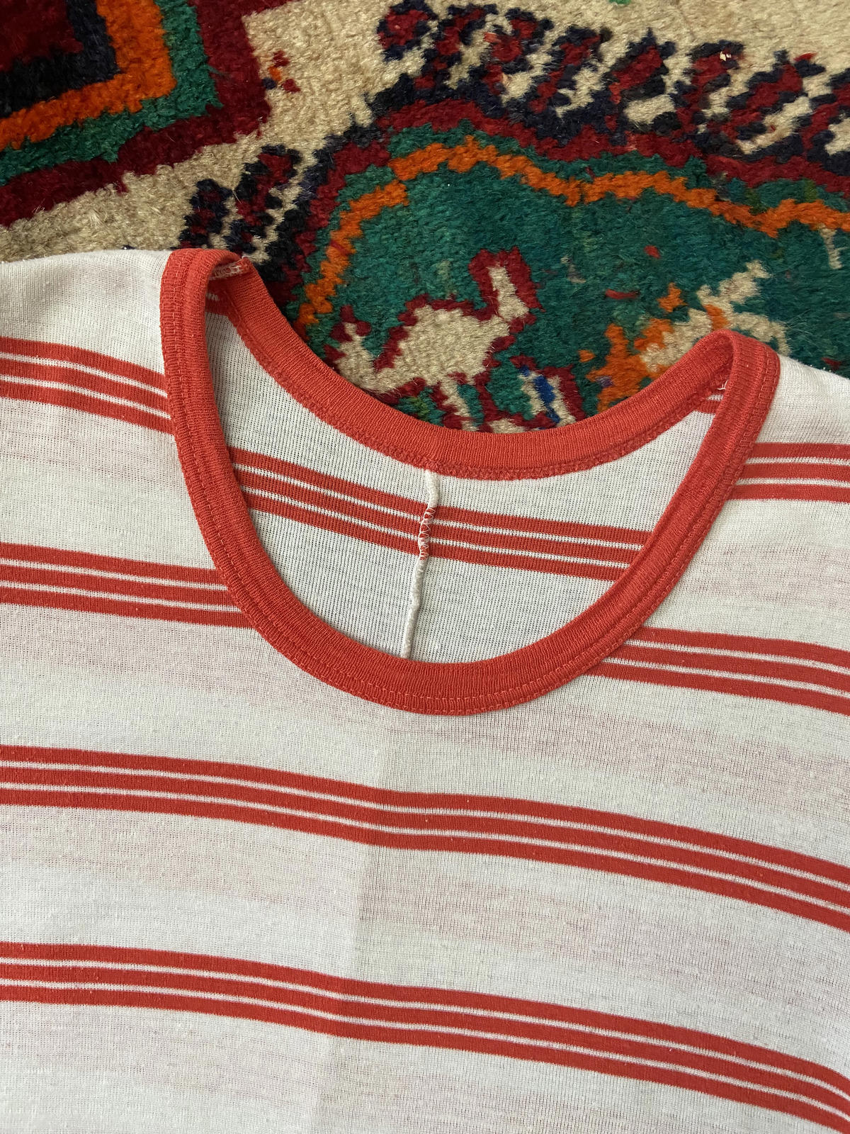 Vintage 1970s White Red Striped T-Shirt Dress