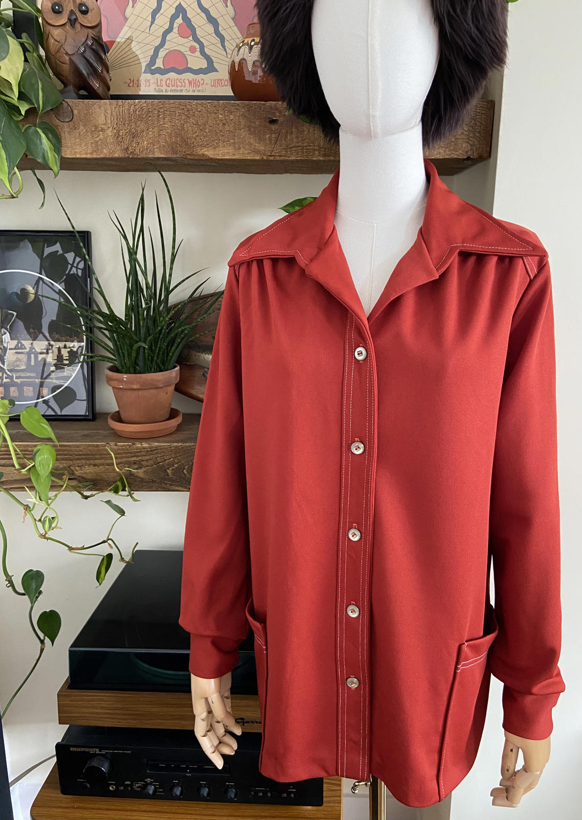 Vintage 1970s Rust Dagger Collar Light Jacket