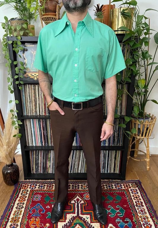 Vintage 1970s Green Dagger Collar Shirt