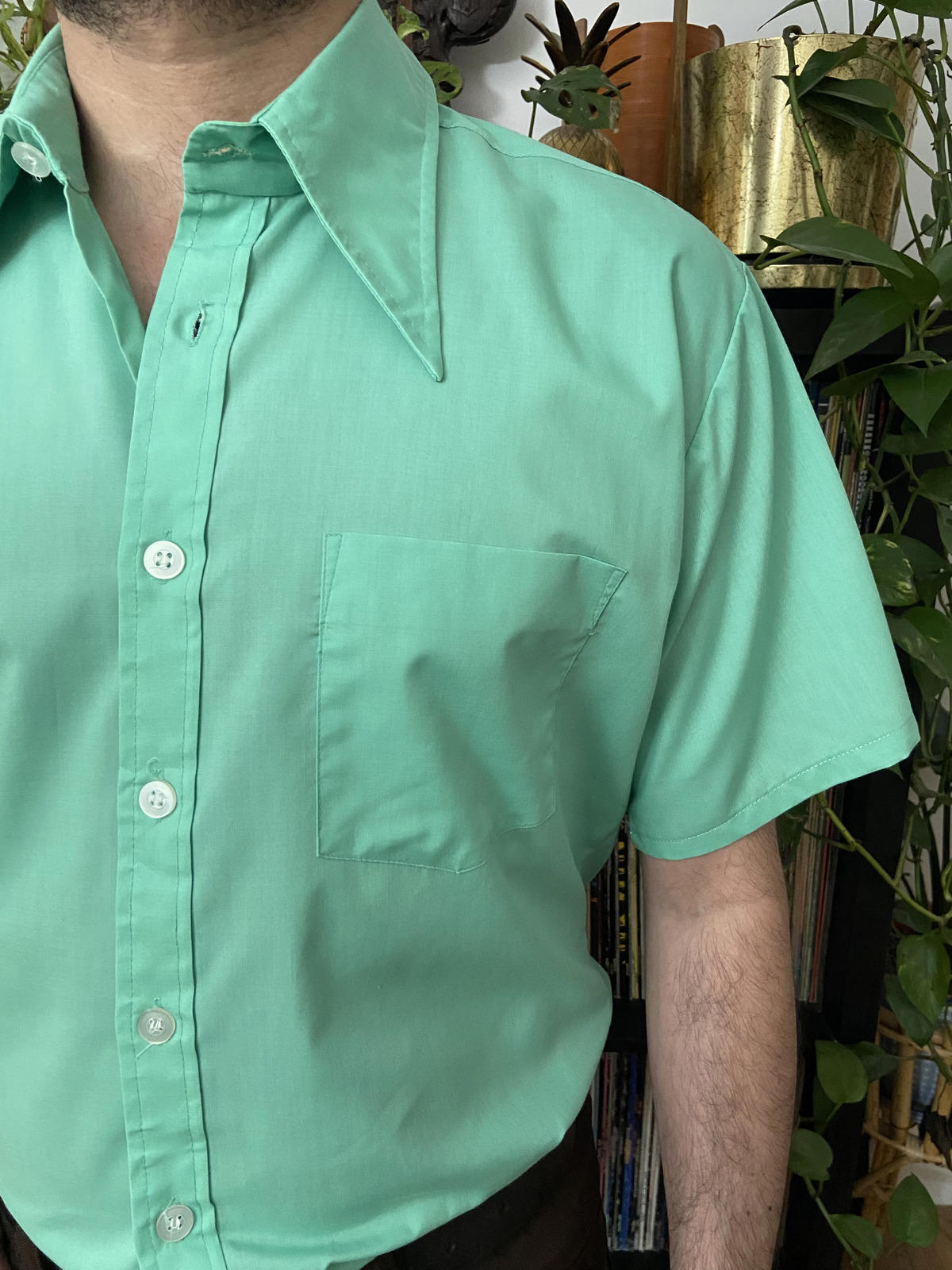 Vintage 1970s Green Dagger Collar Shirt