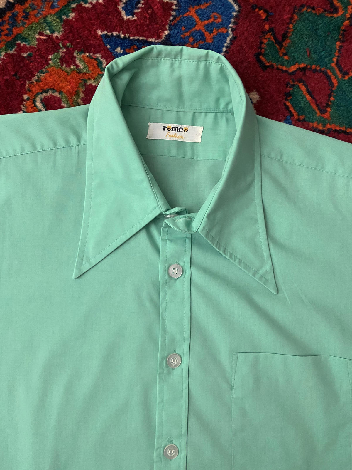 Vintage 1970s Green Dagger Collar Shirt