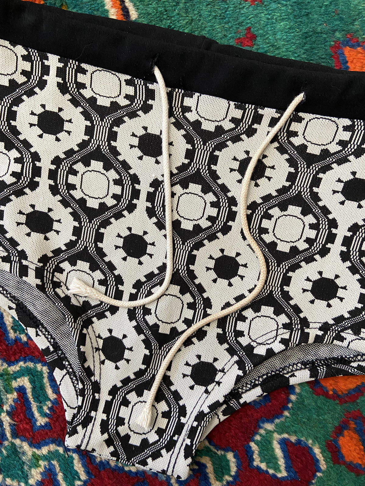 Vintage 1970s Black White Print Swimming Shorts