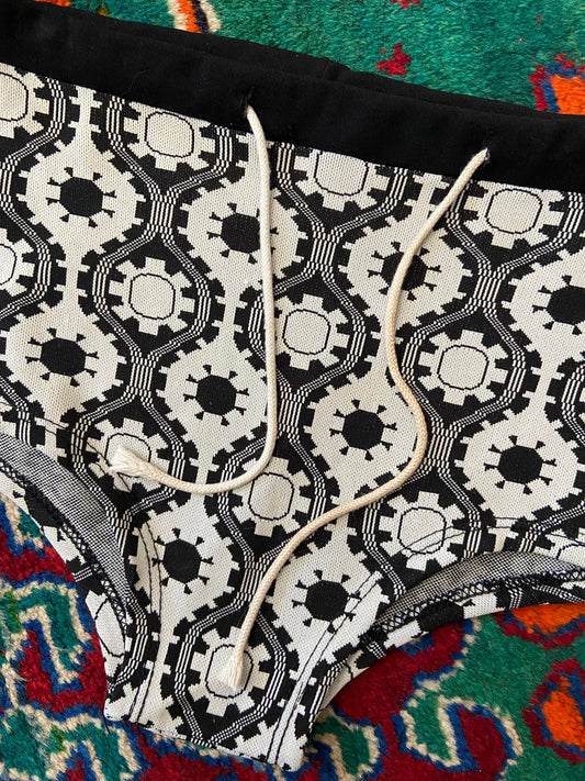 Vintage 1970s Black White Print Swimming Shorts