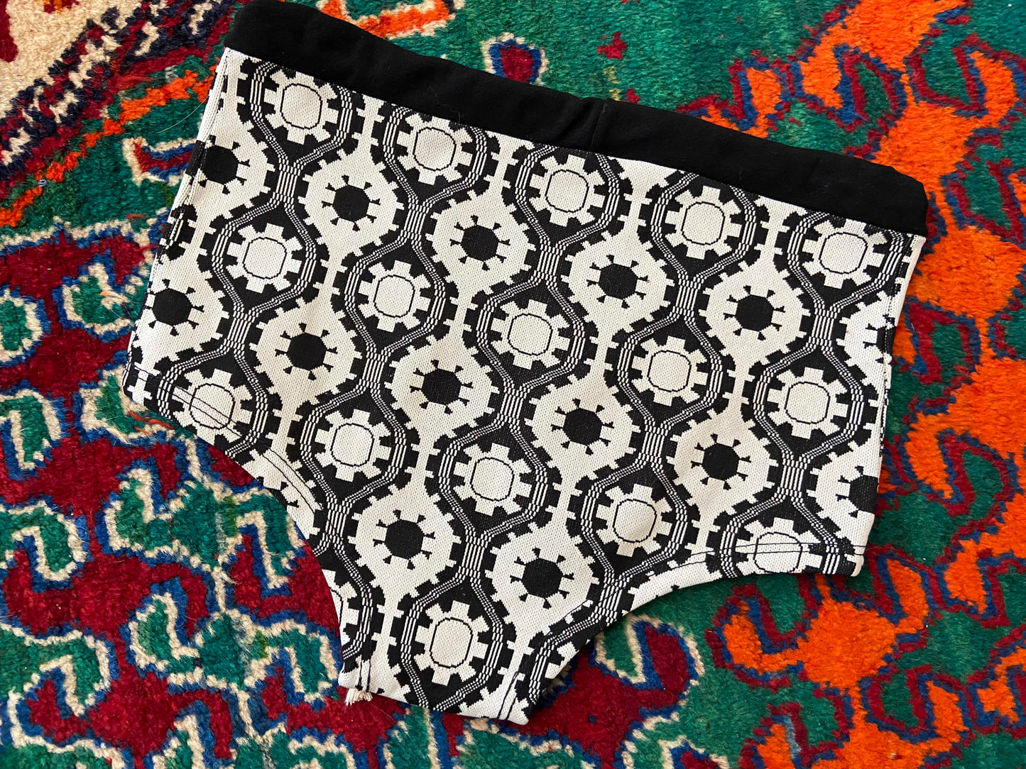 Vintage 1970s Black White Print Swimming Shorts