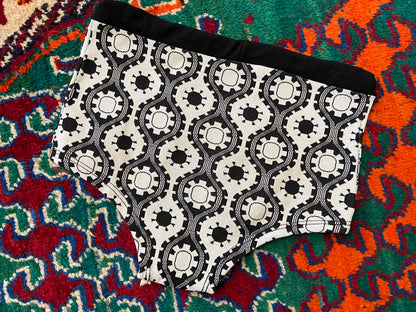 Vintage 1970s Black White Print Swimming Shorts