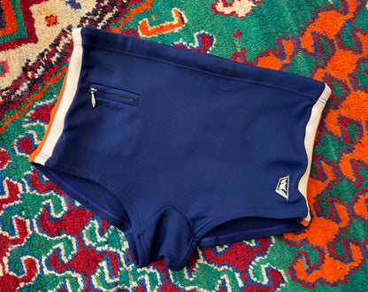 Vintage 1970s Navy Zip Pocket Swimming Shorts