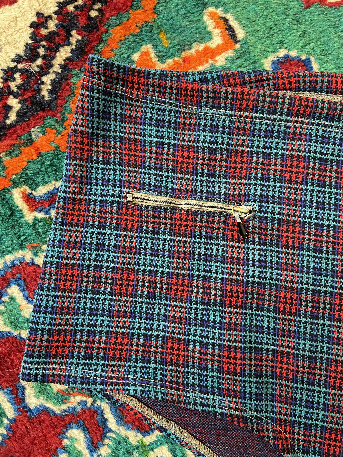 Vintage 1970s Teal Red Tartan Swimming Shorts