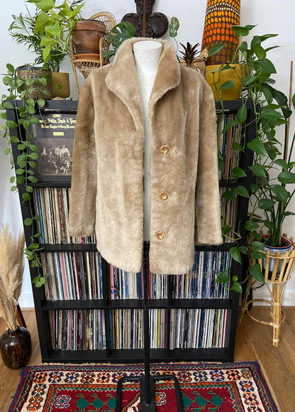 Vintage 1960s Beige Faux Fur Jacket