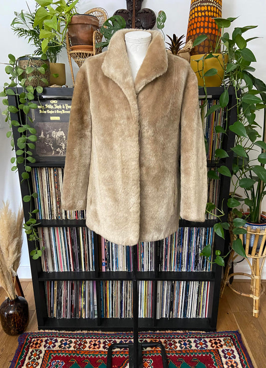 Vintage 1960s Beige Faux Fur Jacket