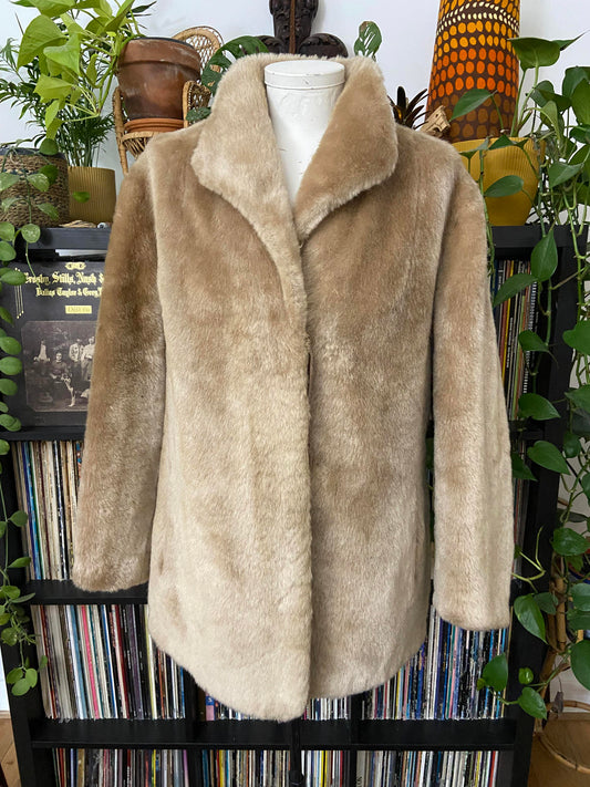 Vintage 1960s Beige Faux Fur Jacket