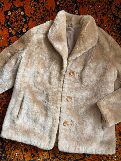 Vintage 1960s Beige Faux Fur Jacket
