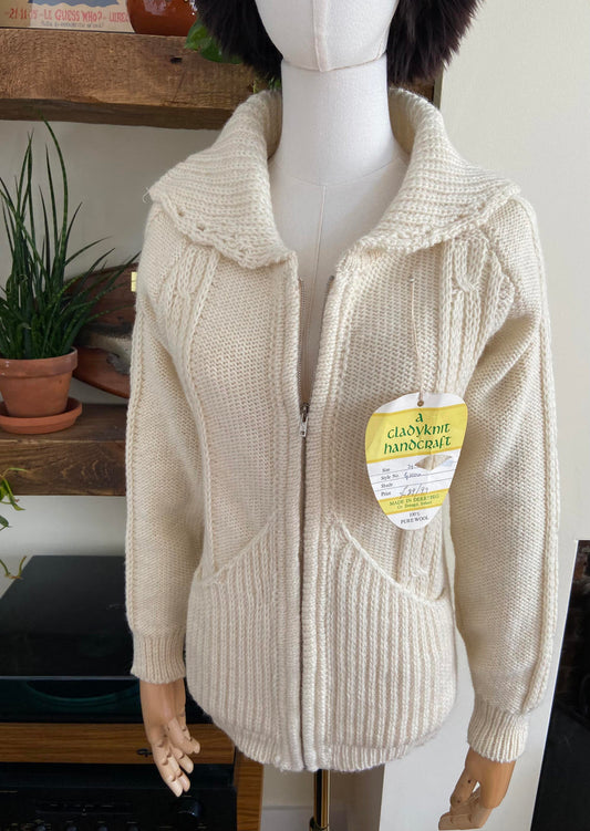 Vintage 1980s Cream Deadstock Cladyknit Cardigan