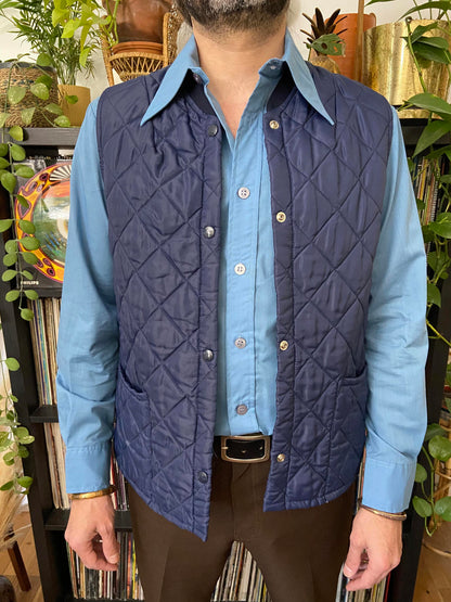 Vintage 1970s Navy Quilted Gilet