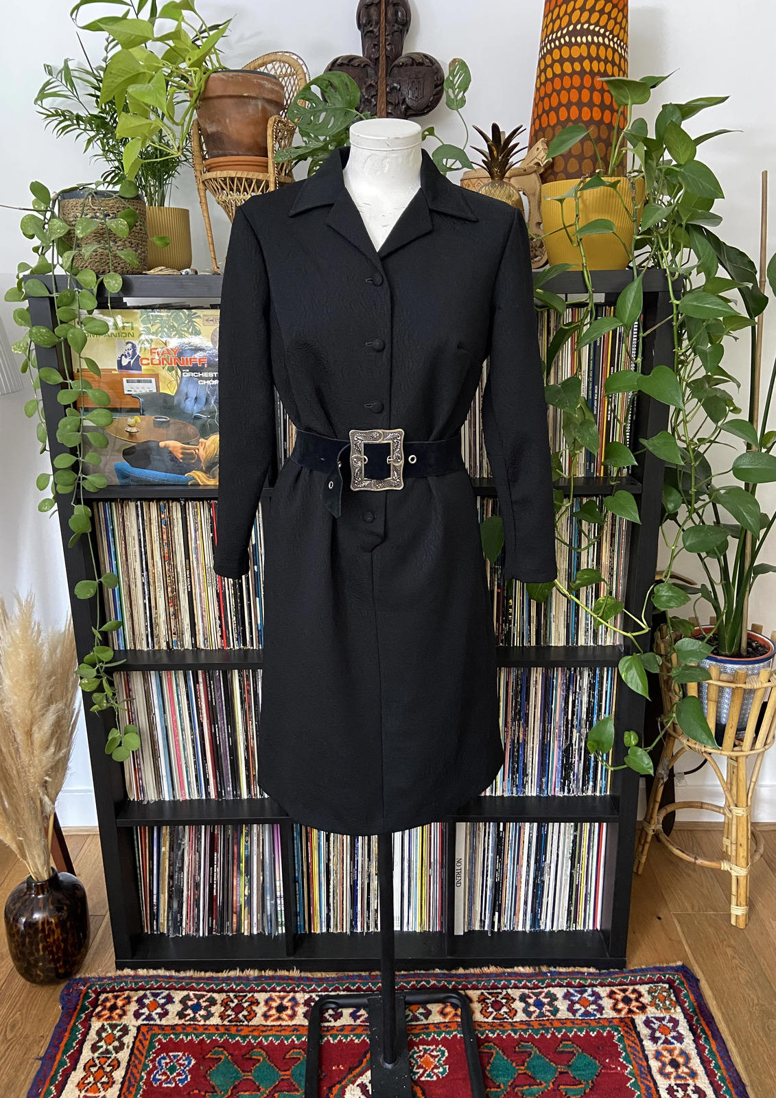 Vintage 1960s Black Button Up Dress