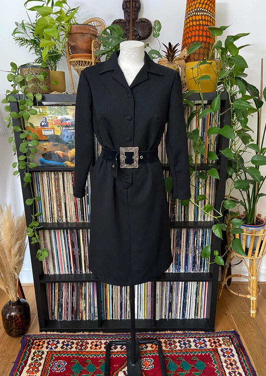 Vintage 1960s Black Button Up Dress