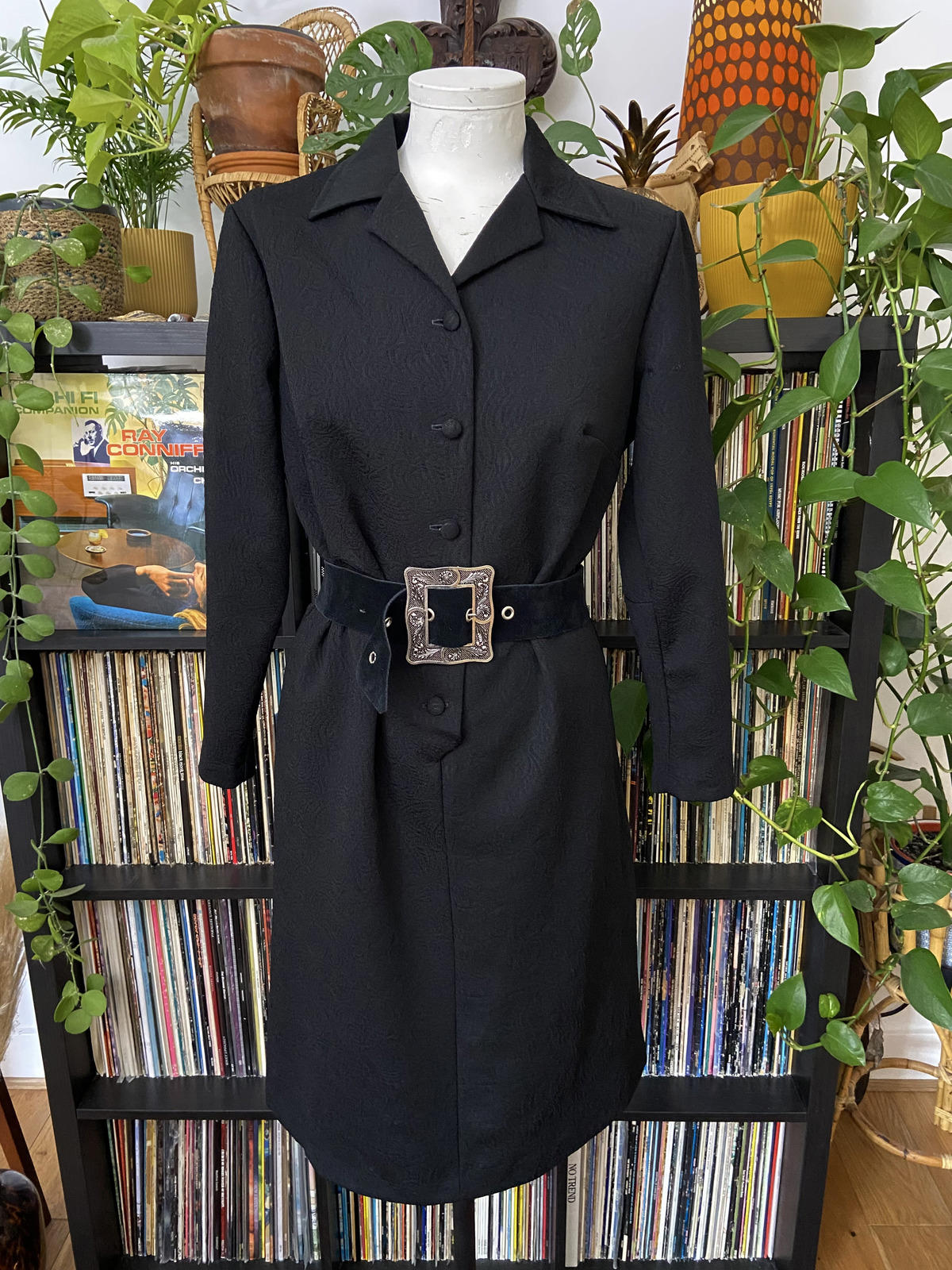 Vintage 1960s Black Button Up Dress