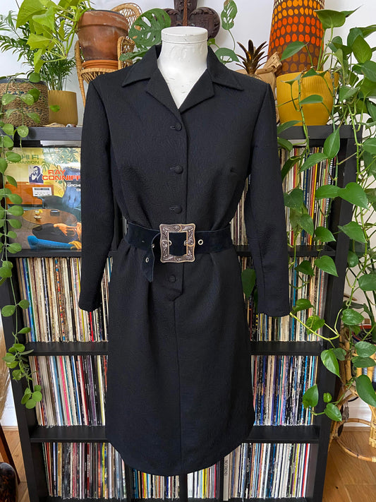 Vintage 1960s Black Button Up Dress