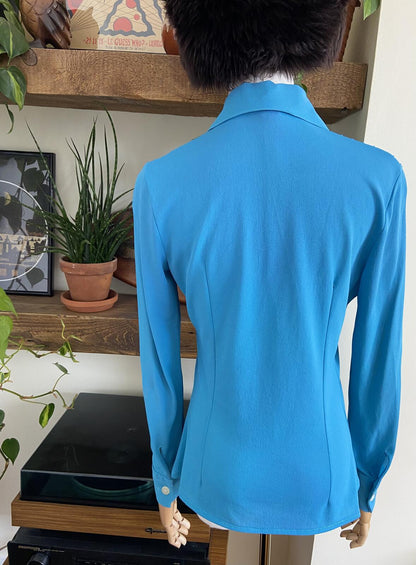 Vintage 1970s Blue Dagger Collar Top