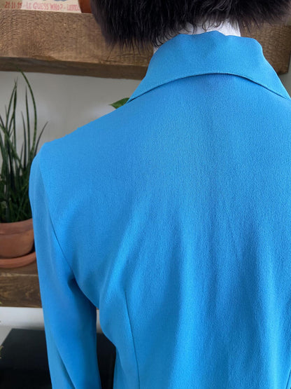 Vintage 1970s Blue Dagger Collar Top