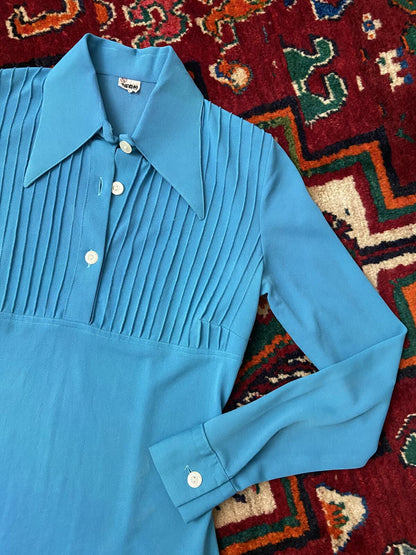Vintage 1970s Blue Dagger Collar Top