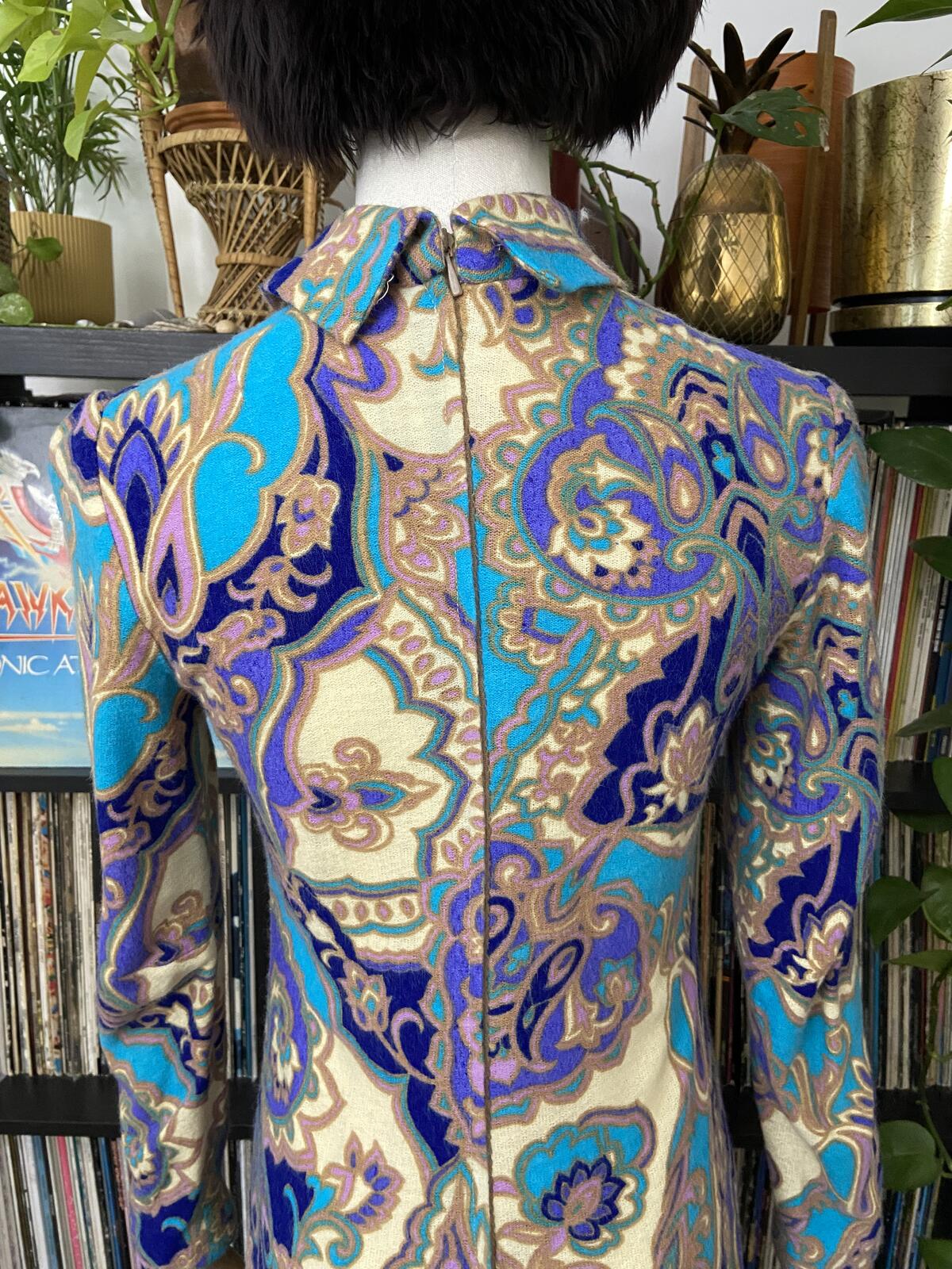 Vintage 1960s Paisley Print High Neck Dress