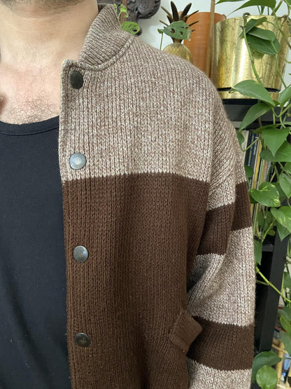 Vintage Italian Brown Knit Varsity Bomber Jacket