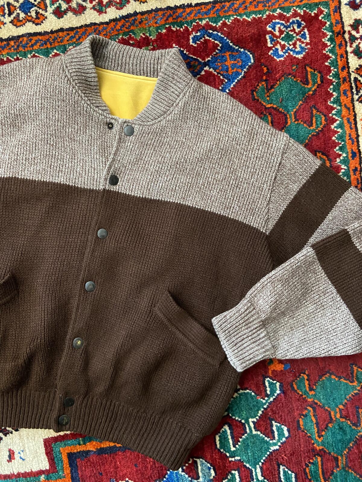 Vintage Italian Brown Knit Varsity Bomber Jacket