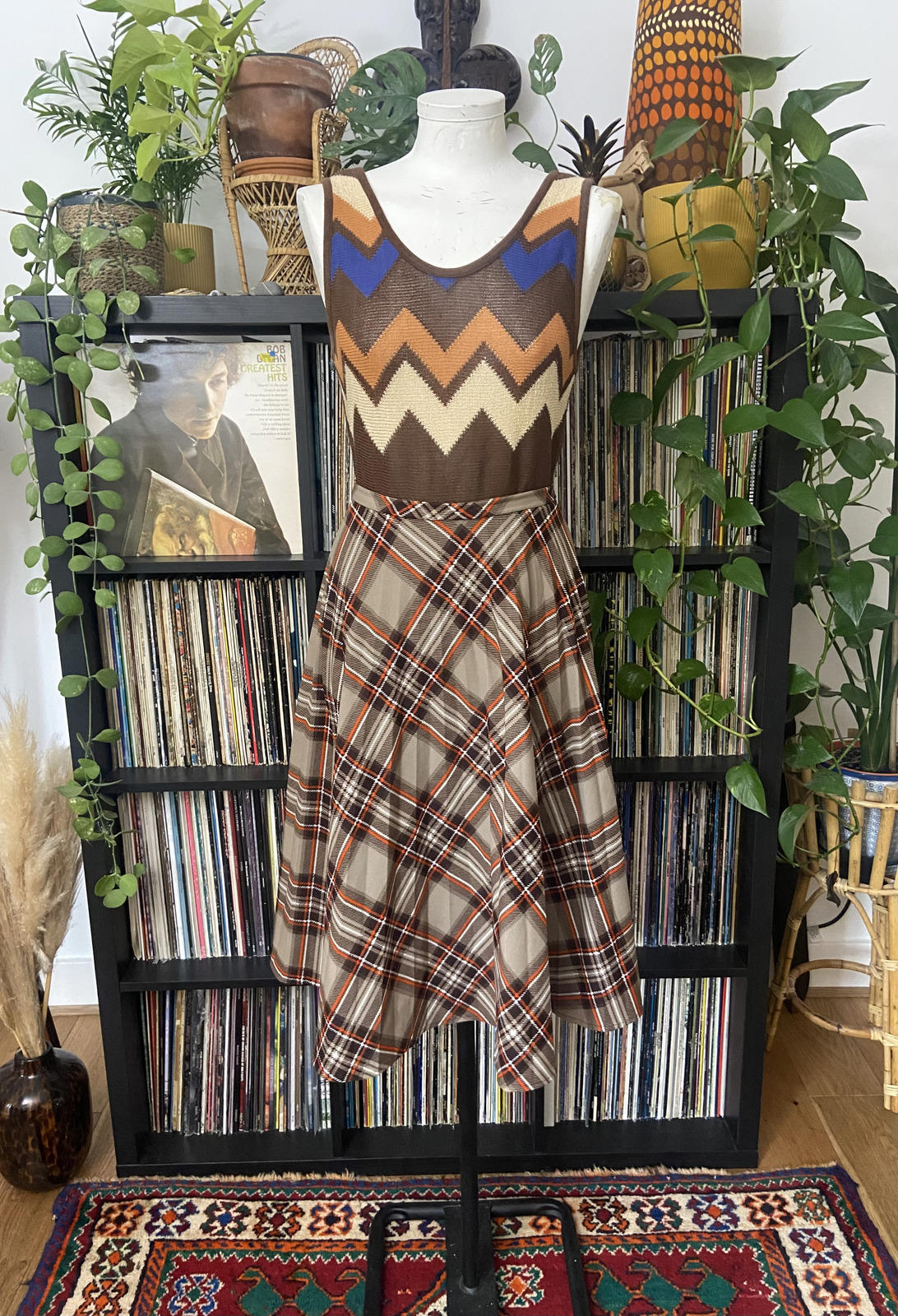 Vintage 1970s Brown Check Skirt