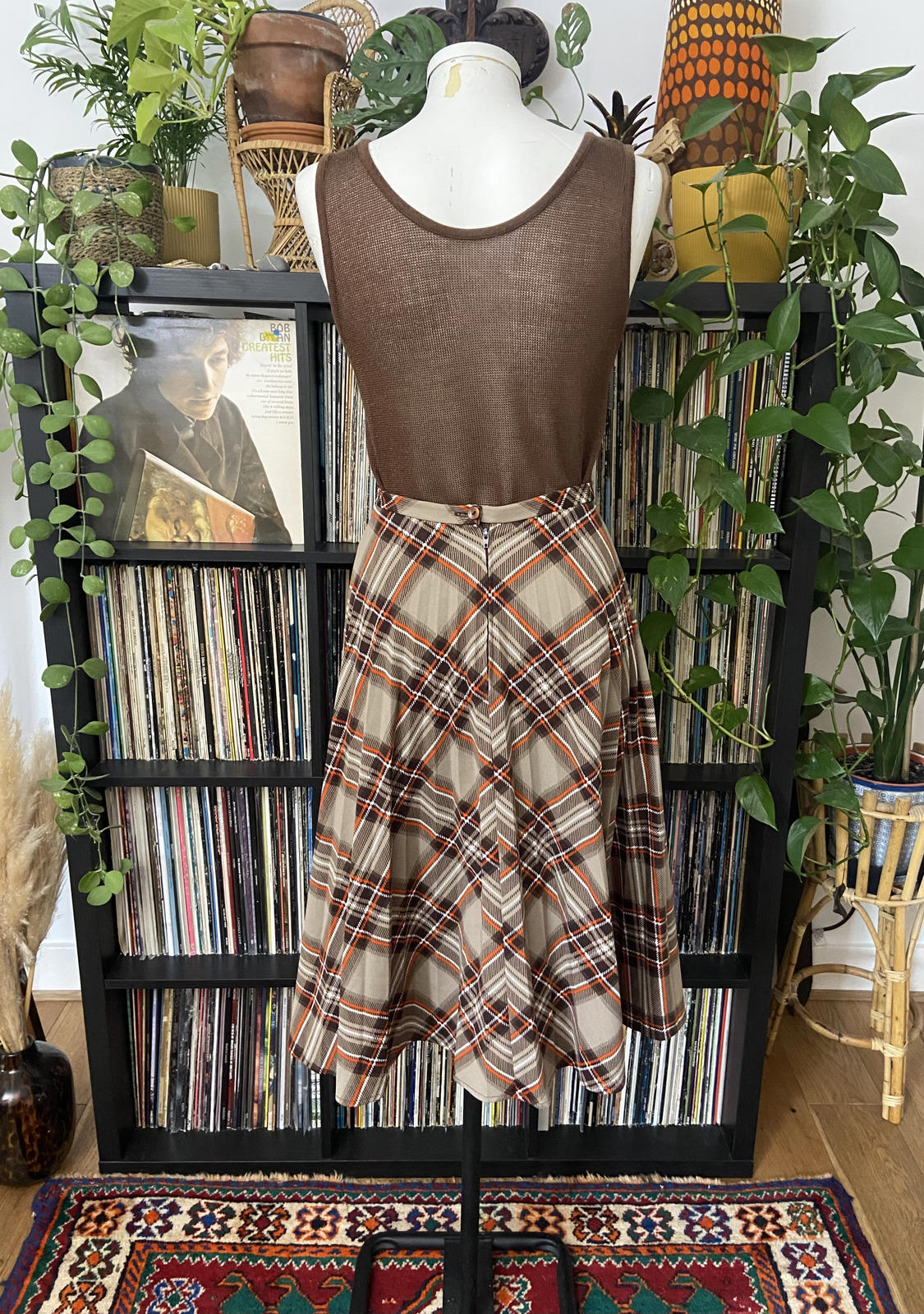 Vintage 1970s Brown Check Skirt