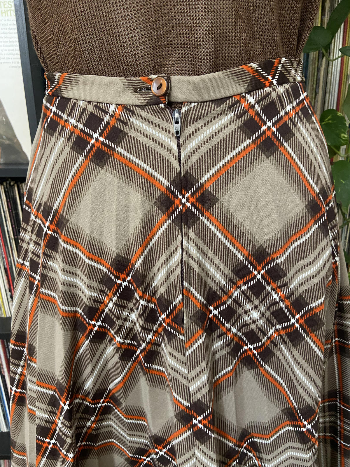 Vintage 1970s Brown Check Skirt