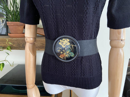 Vintage 1980s Stretch Floral Buckle Belt