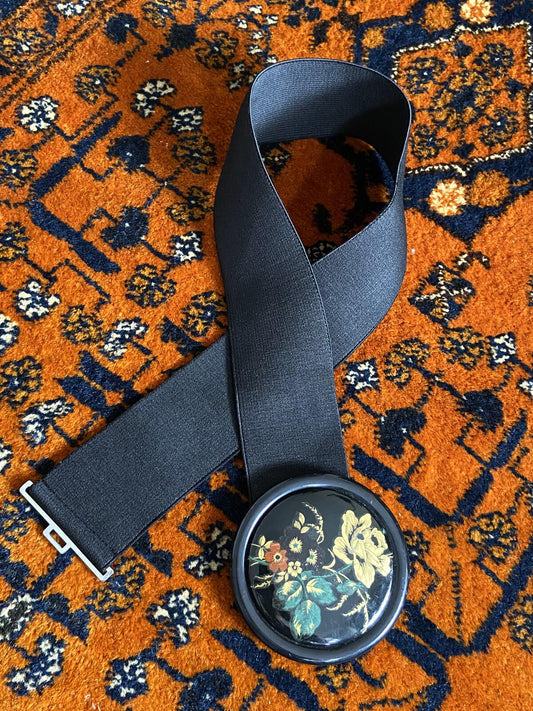 Vintage 1980s Stretch Floral Buckle Belt