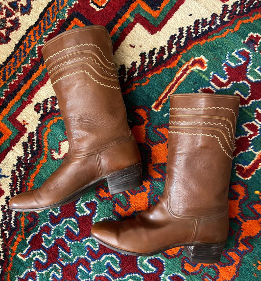 Vintage Tan Lucchese Western Boots UK 6