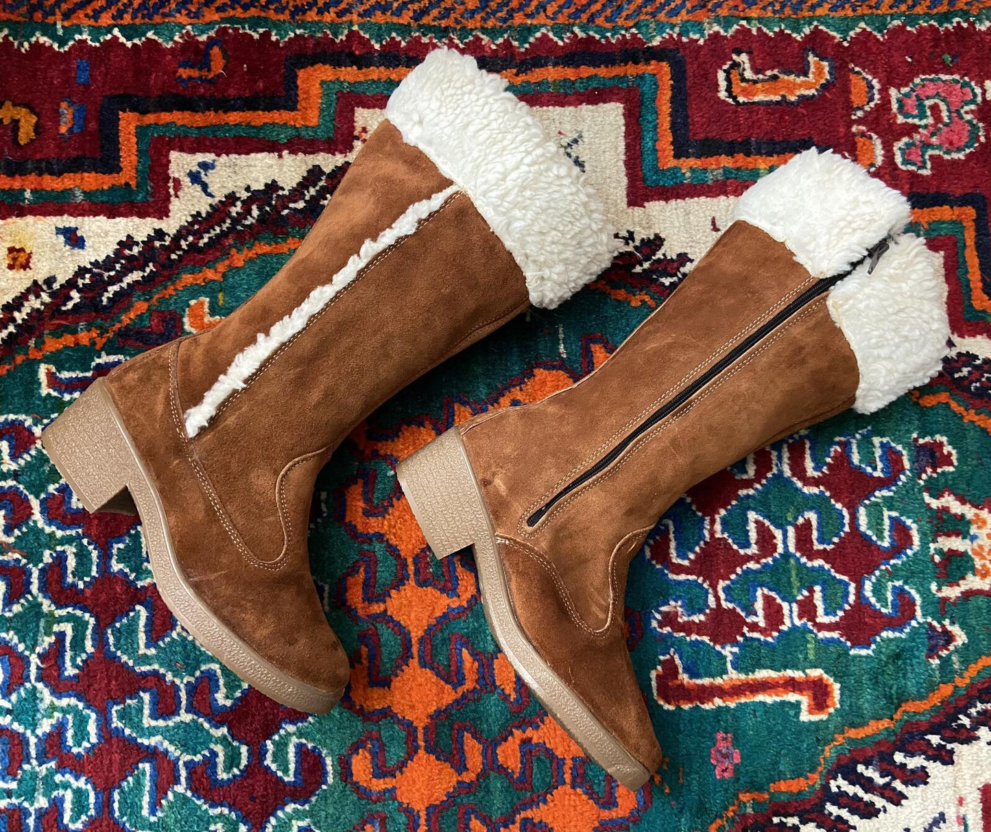Vintage 1970s Tan Suede Sherpa Boots UK 7