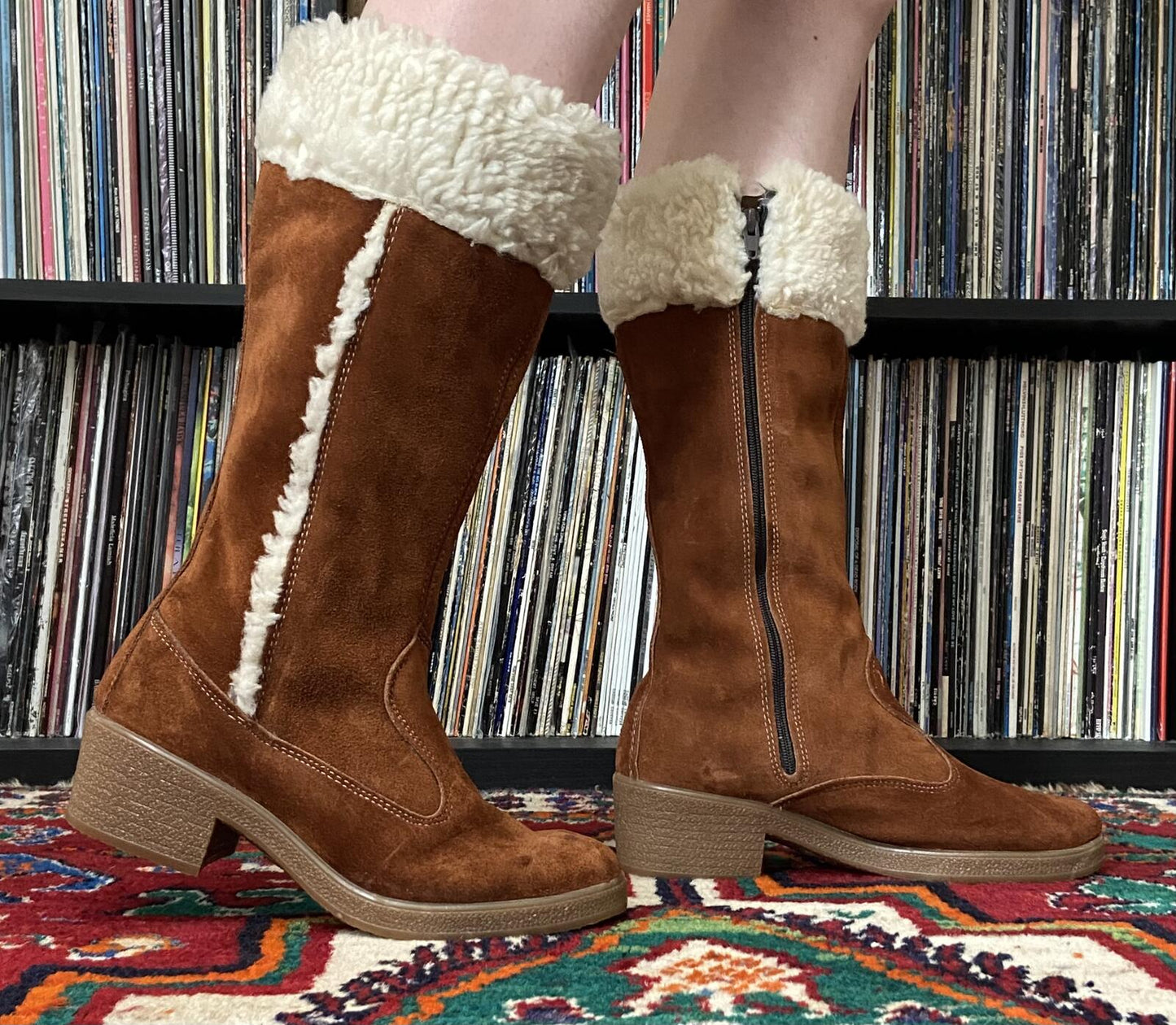 Vintage 1970s Tan Suede Sherpa Boots UK 7