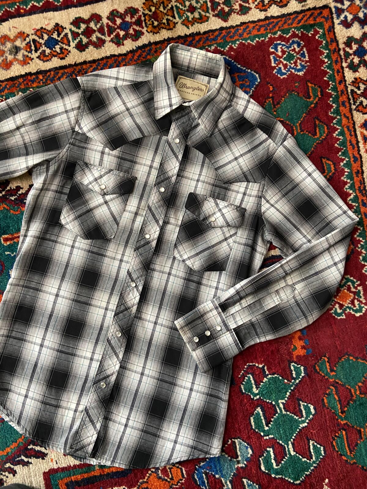 Vintage 90s Grey Checked Wrangler Western Shirt