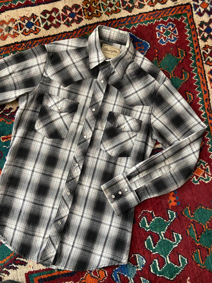 Vintage 90s Grey Checked Wrangler Western Shirt