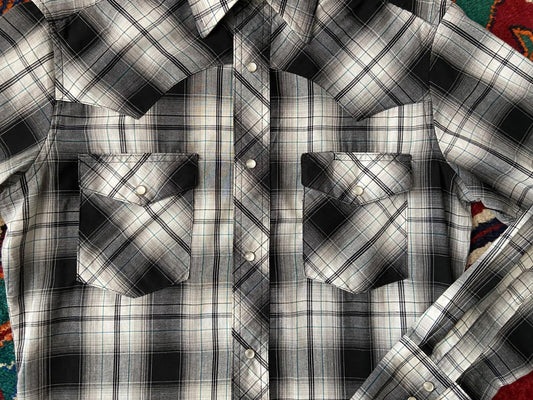 Vintage 90s Grey Checked Wrangler Western Shirt