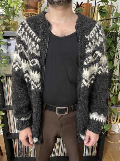 Vintage 1970s Grey Nordic Chunky Cardigan