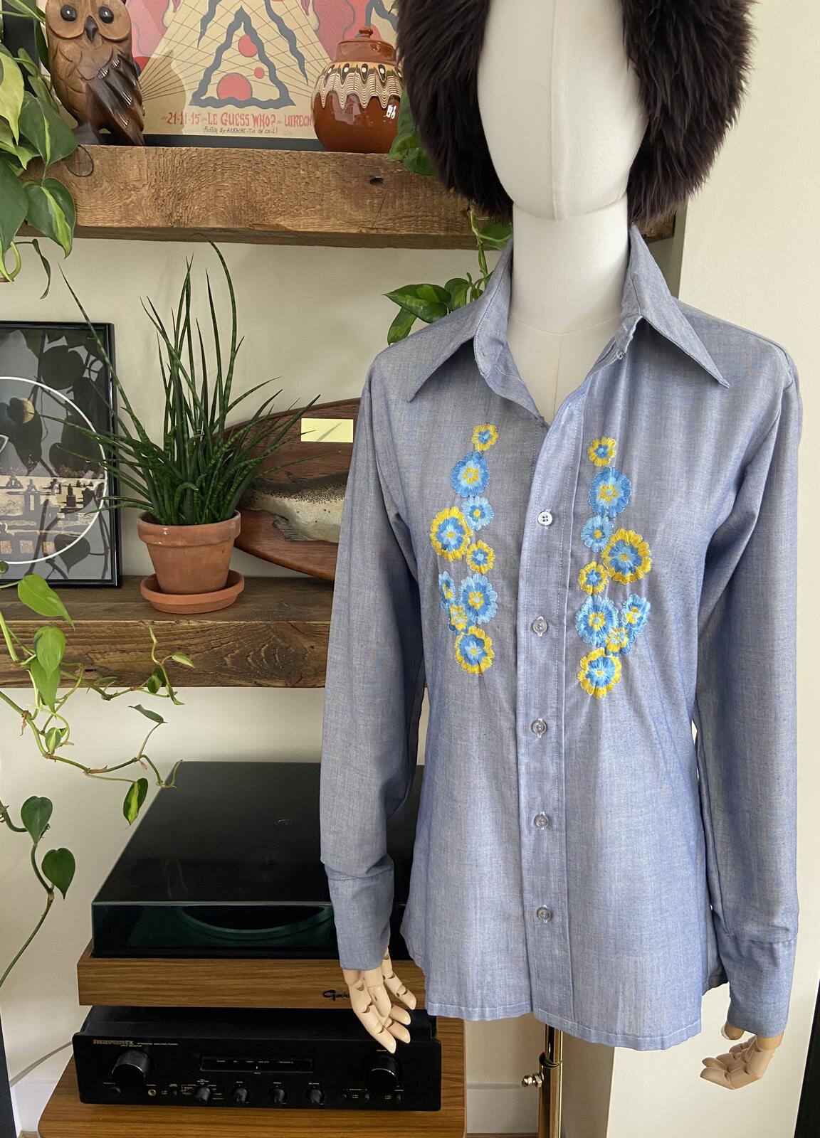 Vintage 1970s Embroidered Hand Painted Shirt