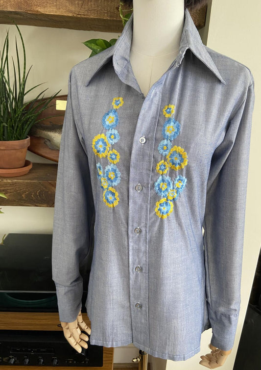 Vintage 1970s Embroidered Hand Painted Shirt