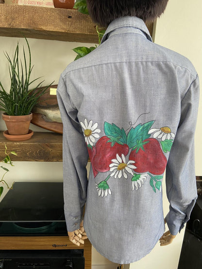 Vintage 1970s Embroidered Hand Painted Shirt