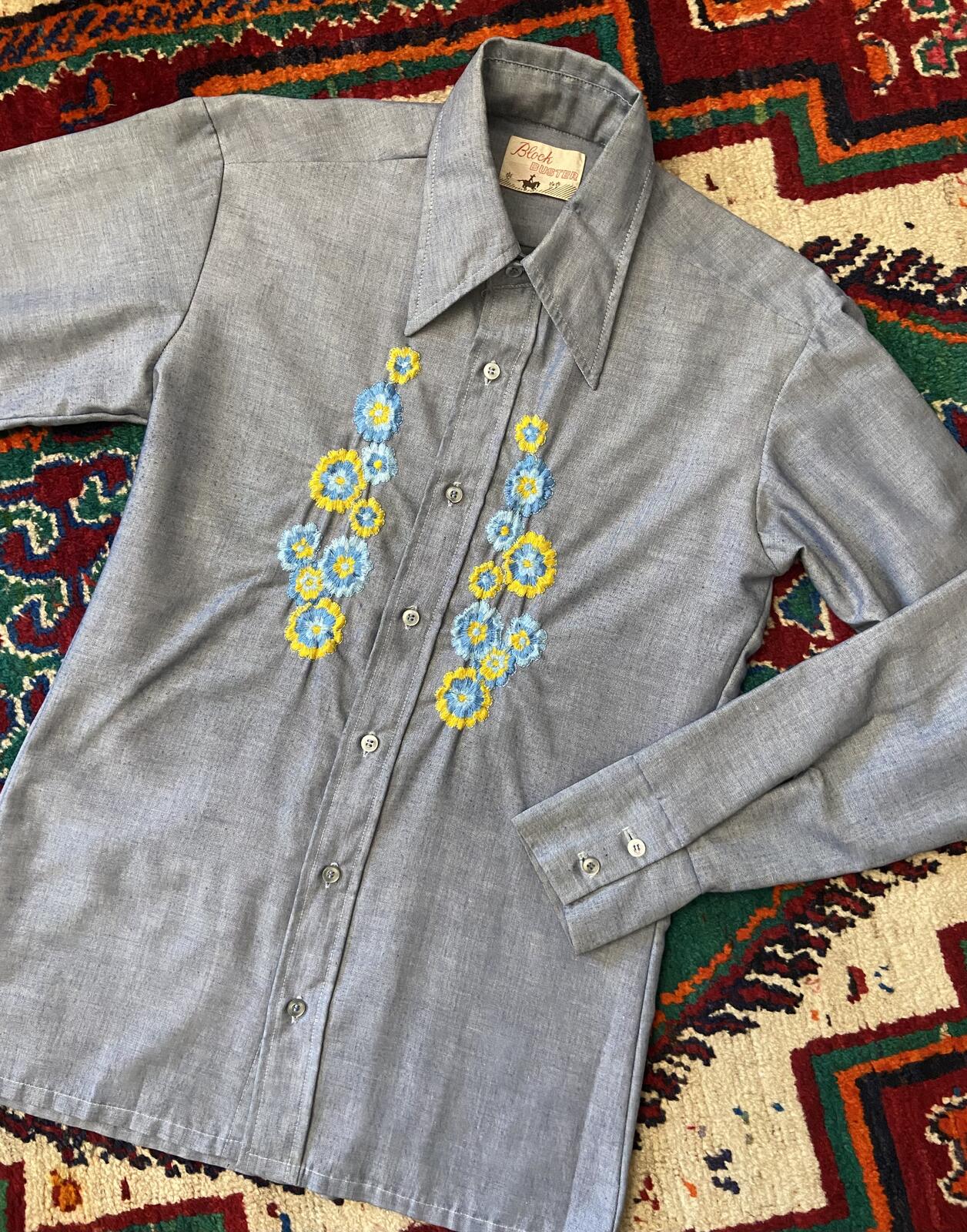 Vintage 1970s Embroidered Hand Painted Shirt