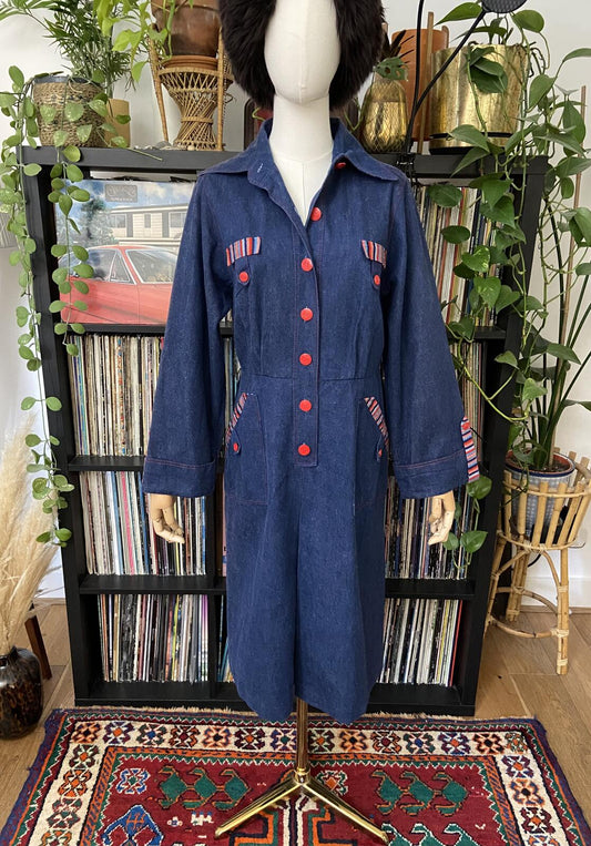 Vintage 1970s Indigo Denim Shirt Dress