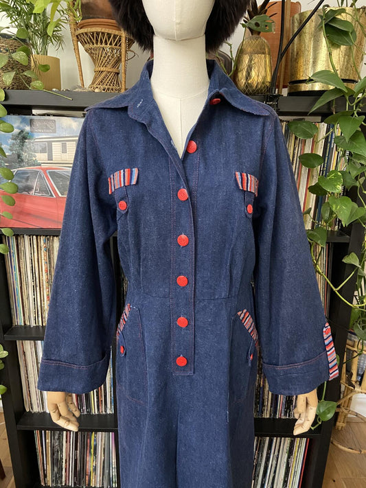 Vintage 1970s Indigo Denim Shirt Dress